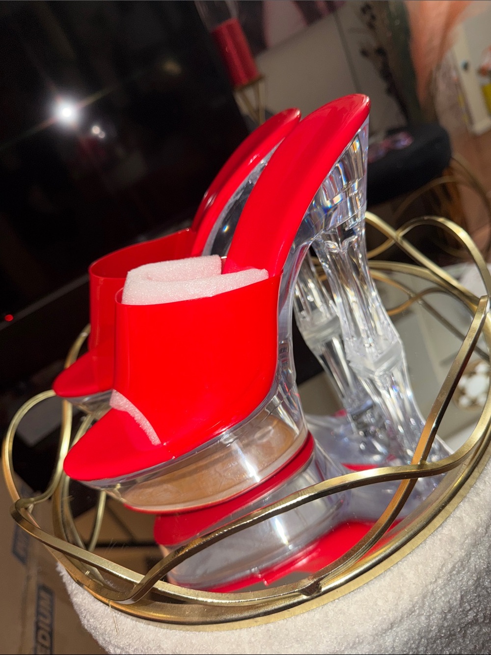 Red Clear Platform Mule Heels - Women's Fashion Sandals